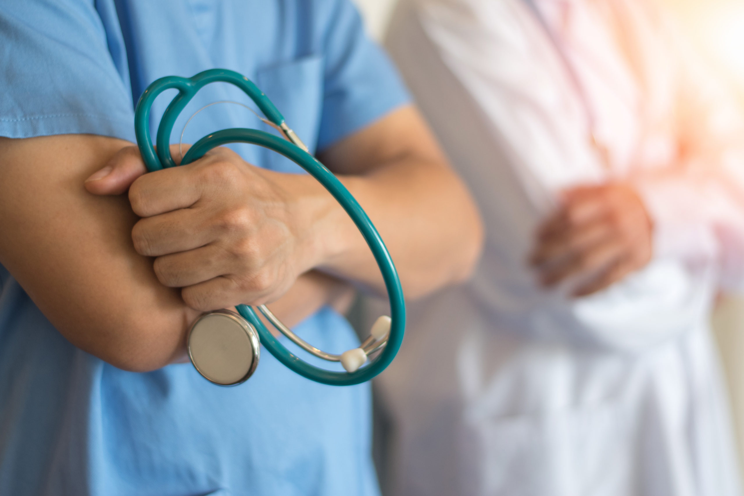 Surgeon, physician ,anesthetist or anesthesiologist   in uniform with stethoscope in hospital or clinic as medical doctor team force.